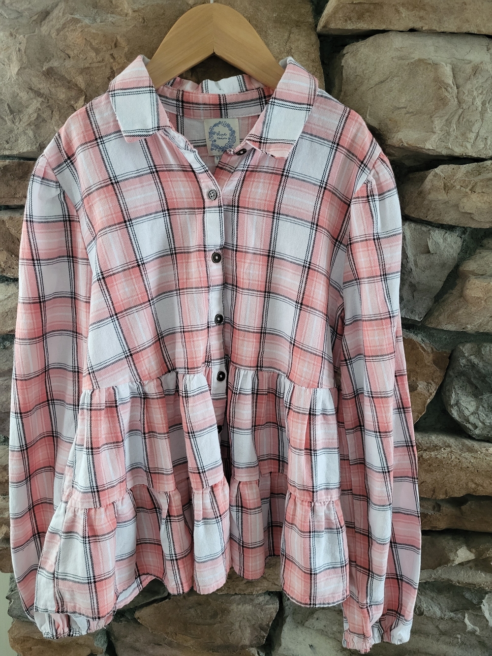 Blue Rain Girls Pink Plaid Tiered Button-Up Shirt Youth 12